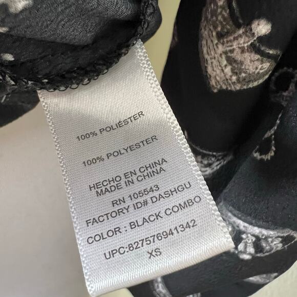 Thakoon Design Nation Top XS Relaxed Crown Print Split Neck Long Sleeve Black - Picture 8 of 8